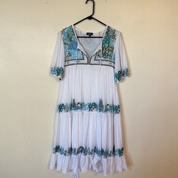 Tolani Dresses & Skirts - Tolani Women's XS Dress White Gauzy 100% Cotton Embroidered Cottagecore Boho